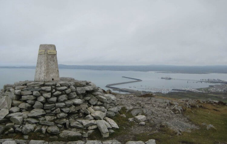 View from Holyhead mountain trig point to Holyhead Breakwater