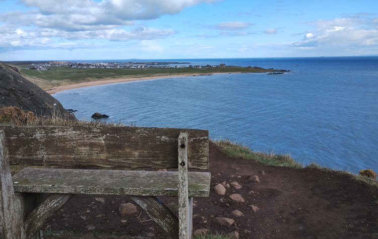 Leven to St Monans - Bench with view of Earlsferry village Bench with view of Earlsferry village