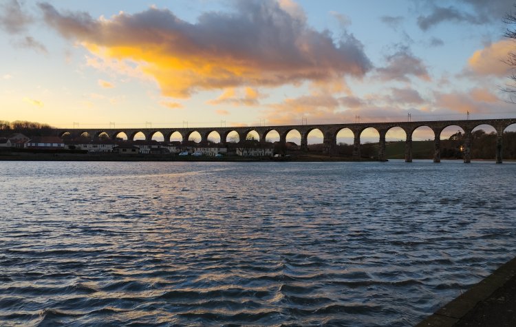 Eyemouth to Berwick - View of the Royal Border Bridge from the path along the River Tweed View of the Royal Border Bridge from the path along the River Tweed