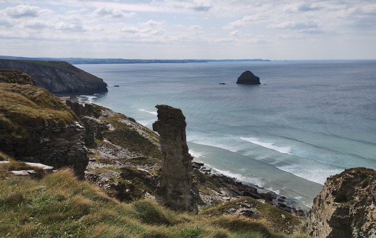 Boscastle to Tintagel - Rock stack at Lanterdan Quarry Rock stack at Lanterdan Quarry