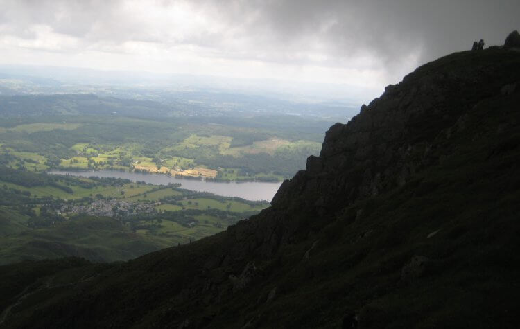 Coniston Summit with Coniston Water in the valley below