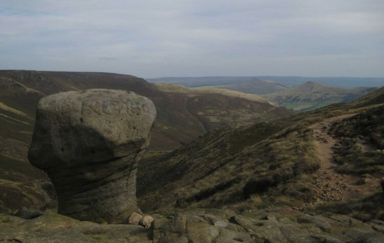 Gritstone rock formation on the top of Grindslow Knoll